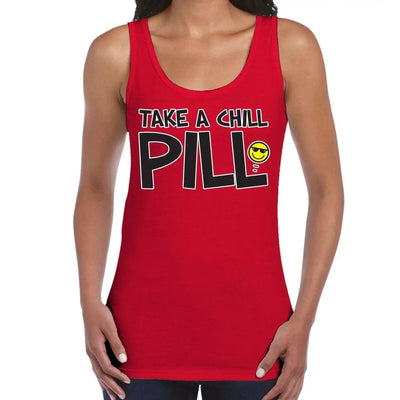 Take A Chill Pill Funny Slogan Women's Vest Tank Top L / Red