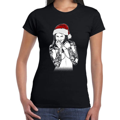 Tattooed Lady Santa Christmas Women's T-Shirt M / Black