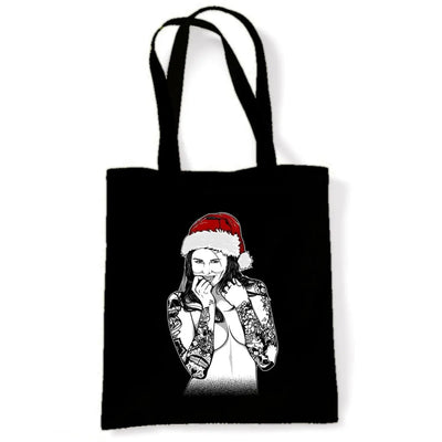 Tattooed Lady Santa Hat Christmas Tote Shoulder Shopping Bag