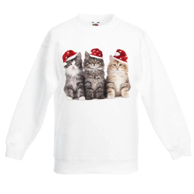 Three Christmas Kittens with Santa Hats Cute Childrens Kids Sweatshirt Jumper 14-15