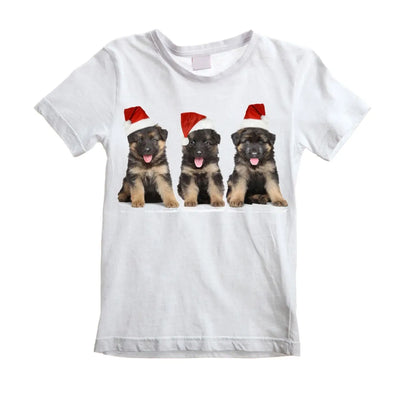 Three German Shepherds Puppies with Santa Hats Christmas Childrens Kids T-Shirt