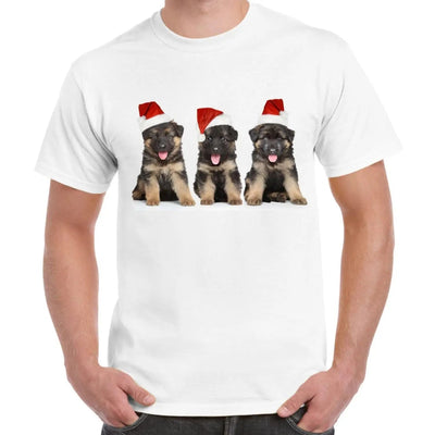 Three German Shepherds Puppies with Santa Hats Christmas Men's T-Shirt