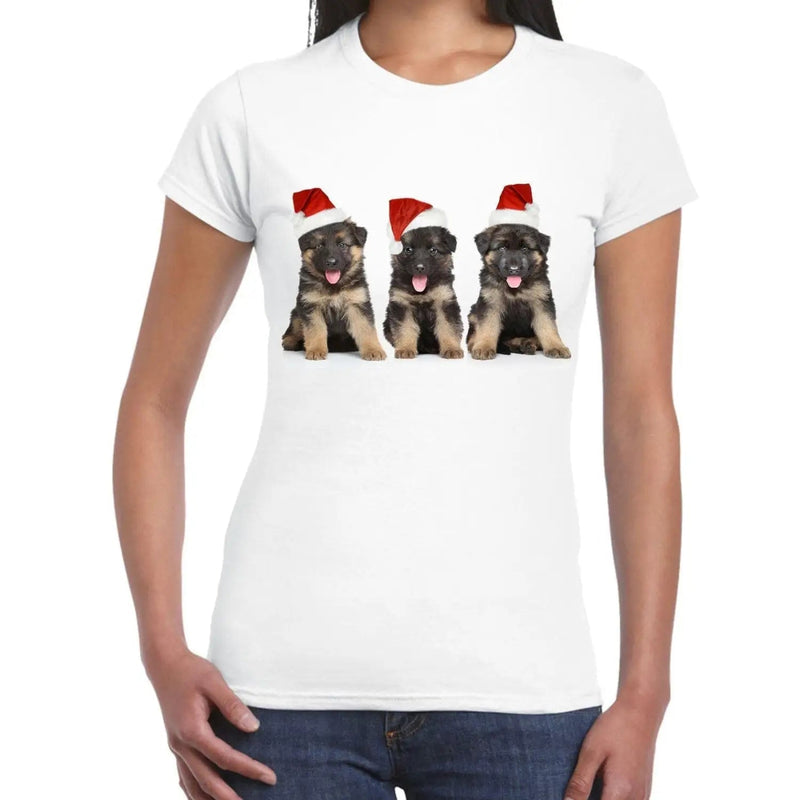 Three German Shepherds Puppies with Santa Hats Christmas Women&