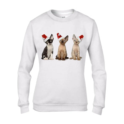 Three Kittens with Santa Claus Hats Christmas Women's Jumper \ Sweater M