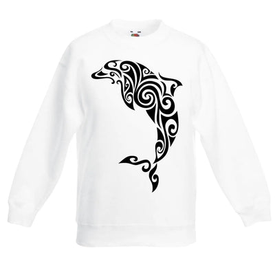 Tribal Dolphin Tattoo Hipster Children's Toddler Kids Sweatshirt Jumper 9-11 / White