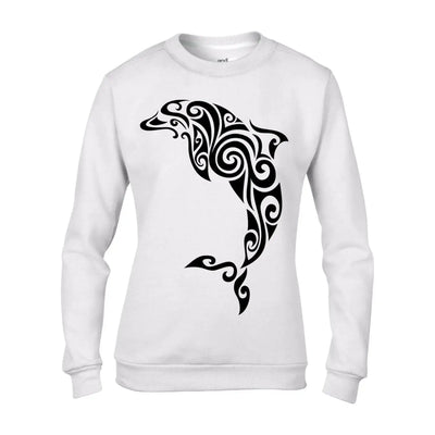 Tribal Dolphin Tattoo Hipster Women's Sweatshirt Jumper L / White
