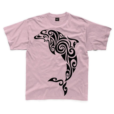 Tribal Dolphin Tattoo Large Print Kids Children's T-Shirt 7-8 / Pink