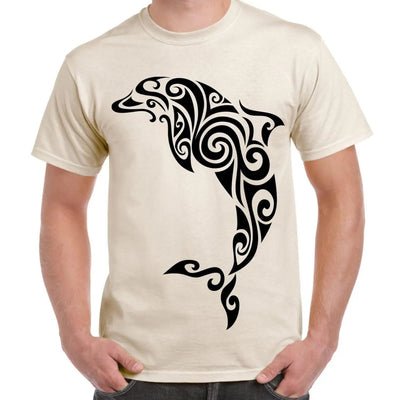 Tribal Dolphin Tattoo Large Print Men's T-Shirt XL / Cream