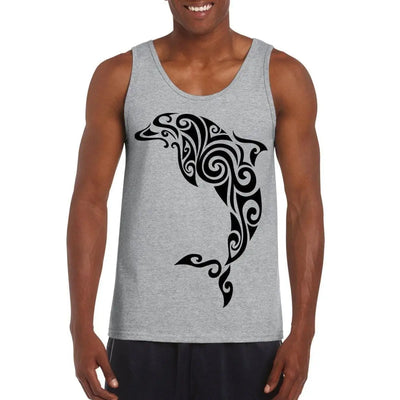 Tribal Dolphin Tattoo Large Print Men's Vest Tank Top XL / Light Grey