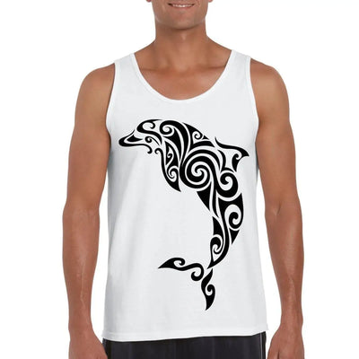 Tribal Dolphin Tattoo Large Print Men's Vest Tank Top XL / White