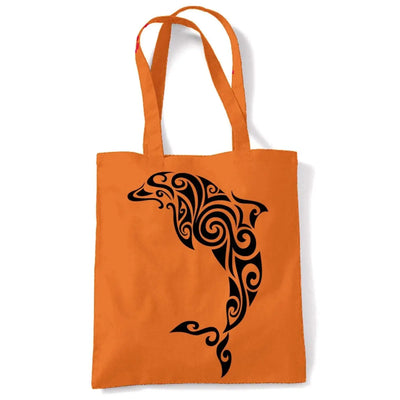 Tribal Dolphin Tattoo Large Print Tote Shoulder Shopping Bag
