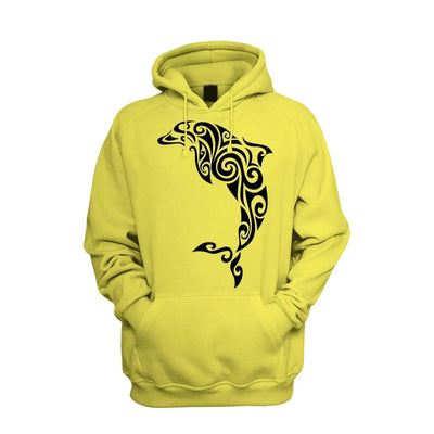 Tribal Dolphin Tattoo Men's Pouch Pocket Hoodie Hooded Sweatshirt XXL / Yellow