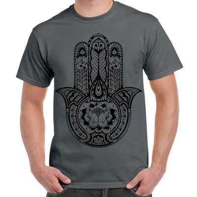 Tribal Hamsa Hand Of Fatima Tattoo Large Print Men's T-Shirt XL / Charcoal