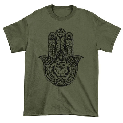 Tribal Hamsa Hand Of Fatima Tattoo Large Print Men's T-Shirt XL / Khaki