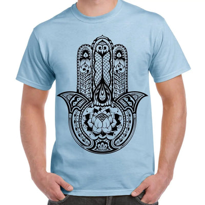 Tribal Hamsa Hand Of Fatima Tattoo Large Print Men's T-Shirt XL / Light Blue