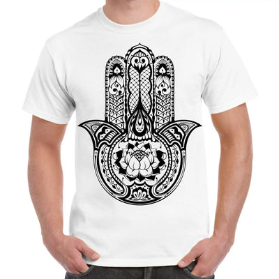 Tribal Hamsa Hand Of Fatima Tattoo Large Print Men's T-Shirt XL / White