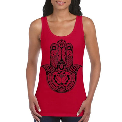 Tribal Hamsa Hand Of Fatima Tattoo Large Print Women's Vest Tank Top L / Red