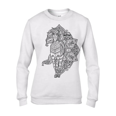 Tribal Horse Mandala Tattoo Hipster Women's Sweatshirt Jumper L / White
