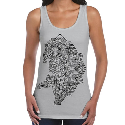 Tribal Horse Tattoo Large Print Women's Vest Tank Top XL / Light Grey