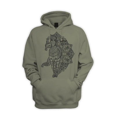 Tribal Horse Tattoo Men's Pouch Pocket Hoodie Hooded Sweatshirt L / Khaki