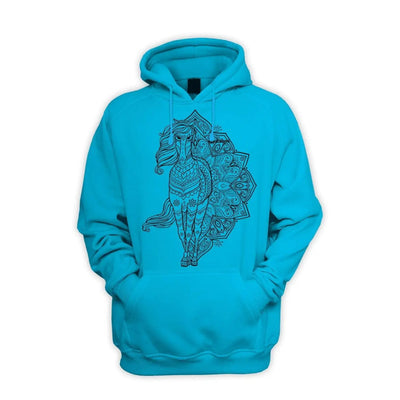 Tribal Horse Tattoo Men's Pouch Pocket Hoodie Hooded Sweatshirt L / Sapphire Blue