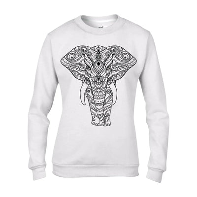 Tribal Indian Elephant Tattoo Hipster Women's Sweatshirt Jumper L / White