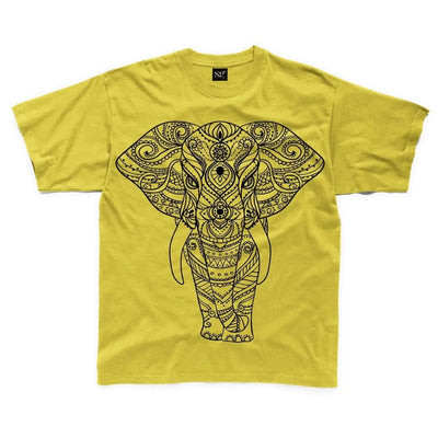 Tribal Indian Elephant Tattoo Large Print Kids Children's T-Shirt 7-8 / Yellow