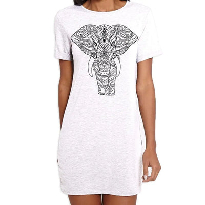 Tribal Indian Elephant Tattoo Large Print Women's T-Shirt Dress M