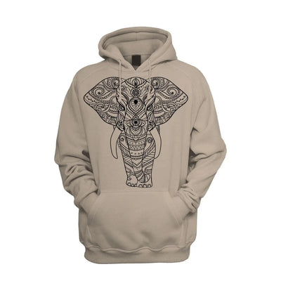 Tribal Indian Elephant Tattoo Men's Pouch Pocket Hoodie Hooded Sweatshirt XXL / Khaki