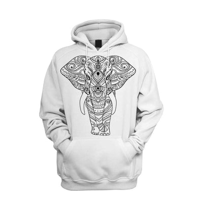 Tribal Indian Elephant Tattoo Men's Pouch Pocket Hoodie Hooded Sweatshirt XXL / White