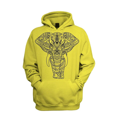 Tribal Indian Elephant Tattoo Men's Pouch Pocket Hoodie Hooded Sweatshirt XXL / Yellow