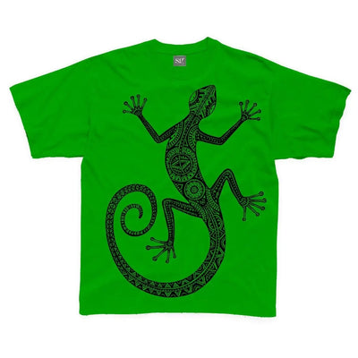 Tribal Lizard Tattoo Large Print Kids Children's T-Shirt 9-10 / Kelly Green