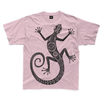 Tribal Lizard Tattoo Large Print Kids Children's T-Shirt 9-10 / Pink