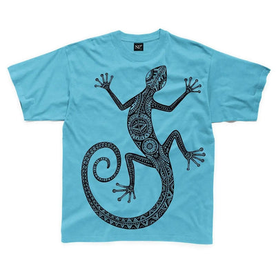 Tribal Lizard Tattoo Large Print Kids Children's T-Shirt 9-10 / Sapphire Blue