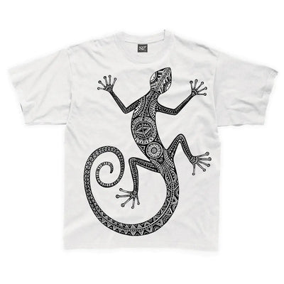 Tribal Lizard Tattoo Large Print Kids Children's T-Shirt 9-10 / White
