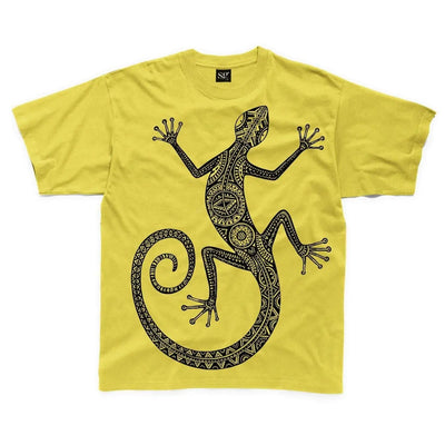 Tribal Lizard Tattoo Large Print Kids Children's T-Shirt 9-10 / Yellow