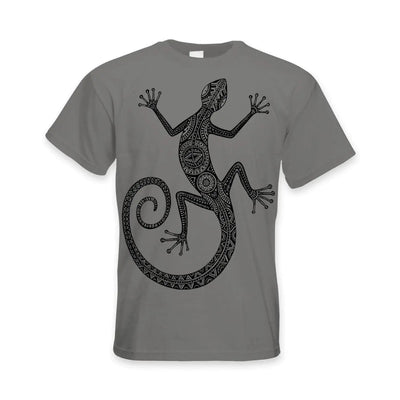 Tribal Lizard Tattoo Large Print Men's T-Shirt M / Charcoal