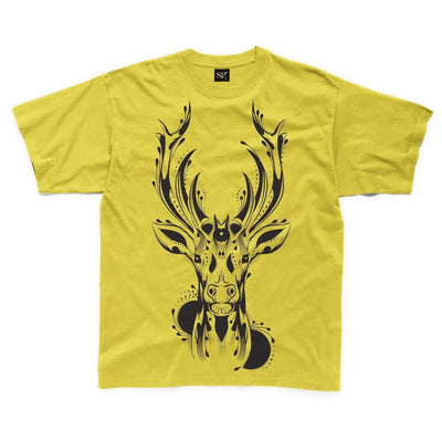 Tribal Stags Head Large Print Kids Children's T-Shirt 9-10 / Yellow