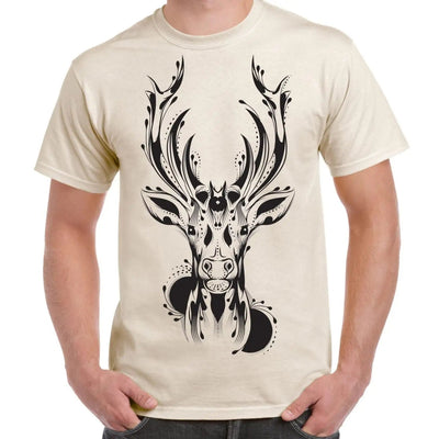 Tribal Stags Head Large Print Men's T-Shirt S / Cream