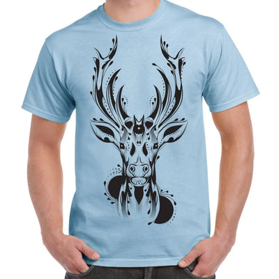 Tribal Stags Head Large Print Men's T-Shirt S / Light Blue