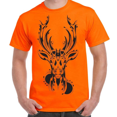 Tribal Stags Head Large Print Men's T-Shirt S / Orange
