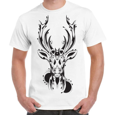 Tribal Stags Head Large Print Men's T-Shirt S / White