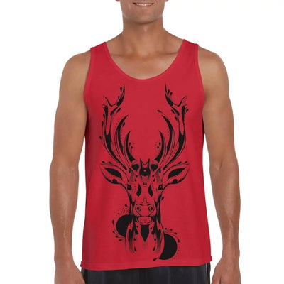 Tribal Stags Head Large Print Men's Vest Tank Top L / Red