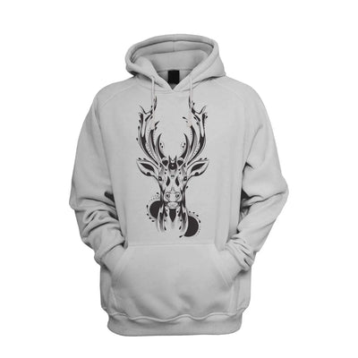 Tribal Stags Head Men's Pouch Pocket Hoodie Hooded Sweatshirt XXL / Light Grey