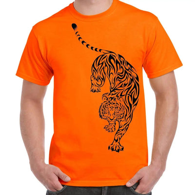 Tribal Tiger Tattoo Large Print Men's T-Shirt M / Orange
