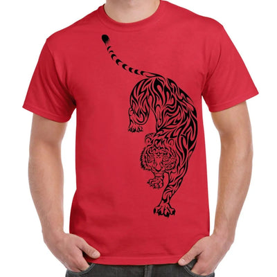 Tribal Tiger Tattoo Large Print Men's T-Shirt M / Red