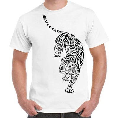 Tribal Tiger Tattoo Large Print Men's T-Shirt M / White