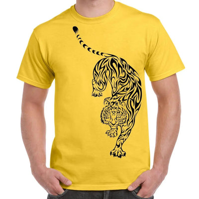 Tribal Tiger Tattoo Large Print Men's T-Shirt M / Yellow