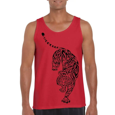 Tribal Tiger Tattoo Large Print Men's Vest Tank Top M / Red