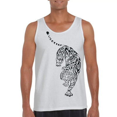 Tribal Tiger Tattoo Large Print Men's Vest Tank Top M / White
